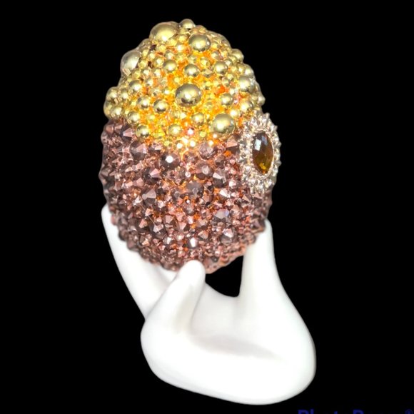 Easter Egg, Spring Decoration, Egg w/Cermaic Holder,Bling Gold Egg, Hanging egg - Picture 3 of 16